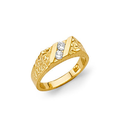 CZ Three-stone Nugget Finger Ring in Solid Gold 
