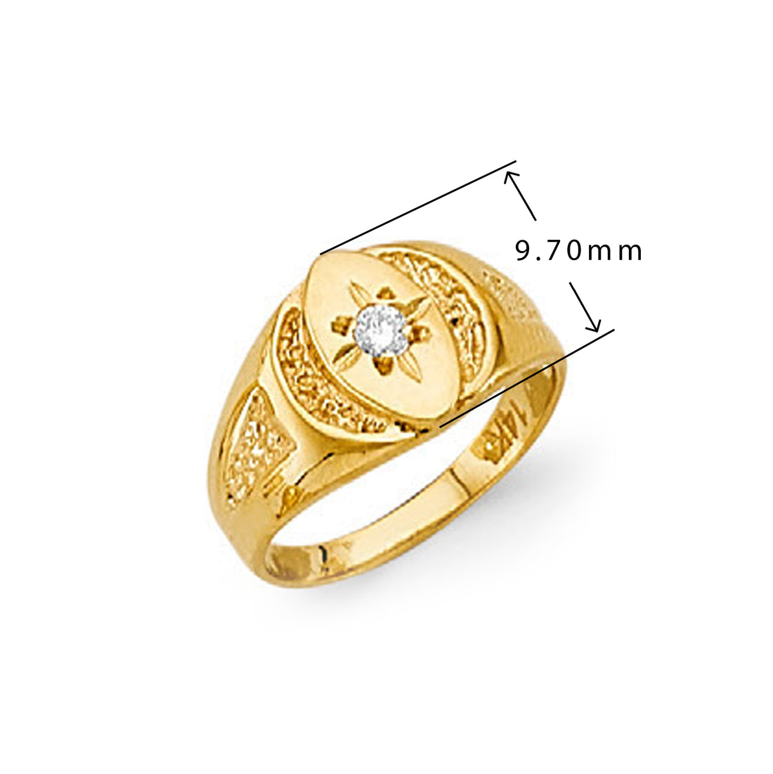 CZ Symbolic Sun Ring in Solid Gold with Measurement