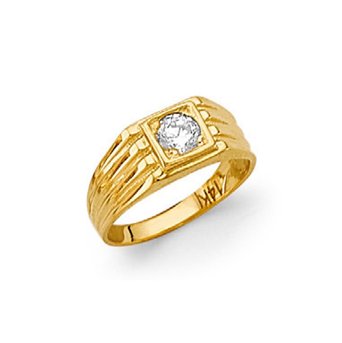 CZ Striped Signet Band in Solid Gold 
