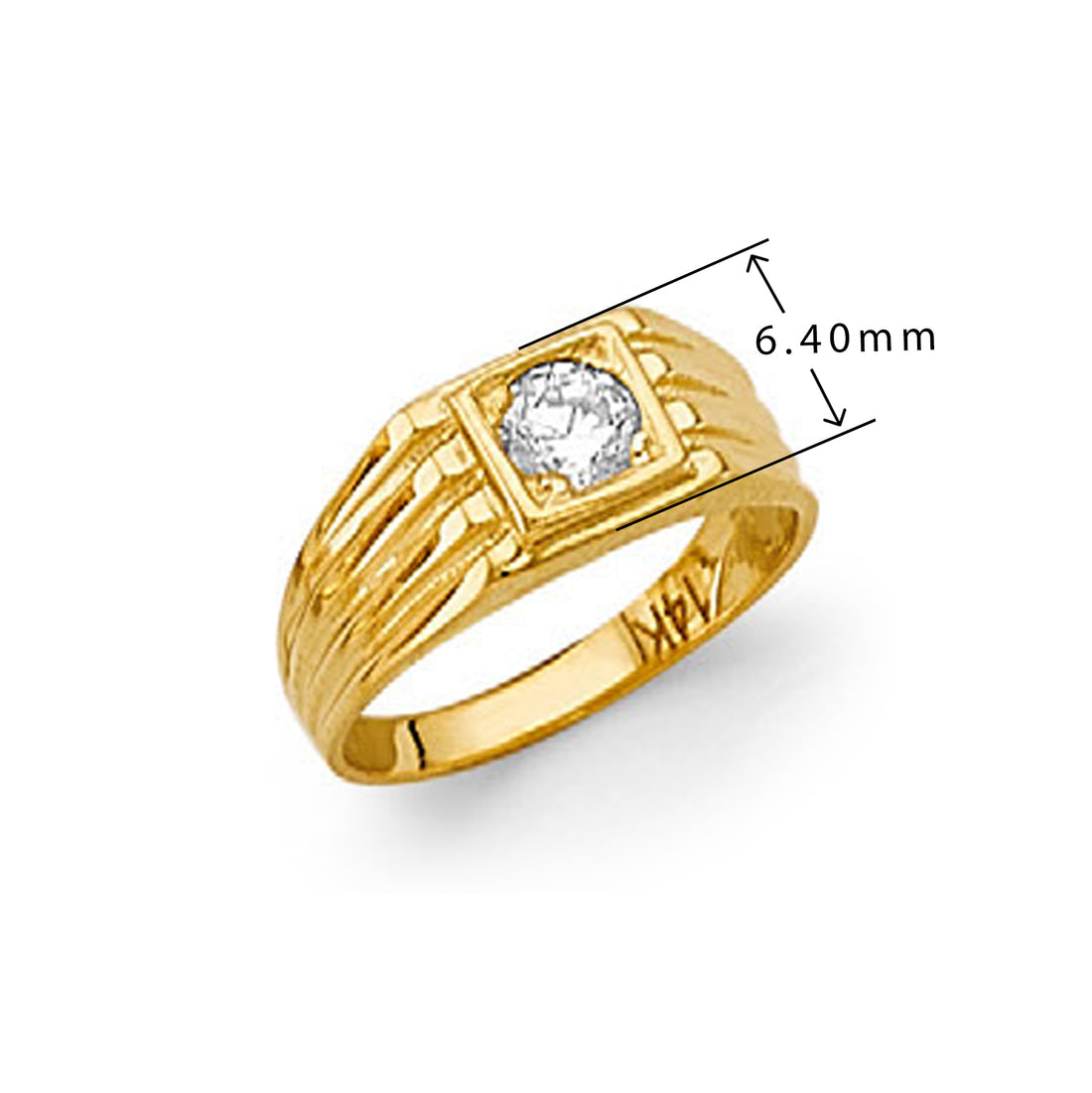CZ Striped Signet Band in Solid Gold with Measurement