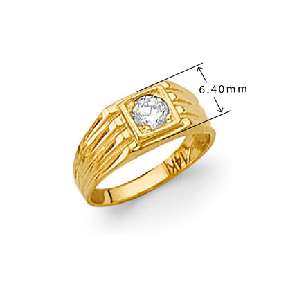 CZ Striped Signet Band in Solid Gold with Measurement