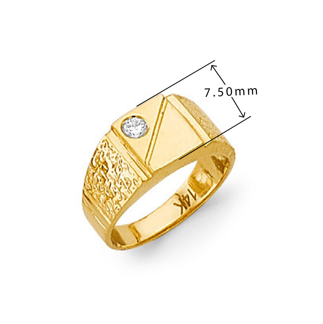 CZ Sophisticated Signet Band in Solid Gold with Measurement