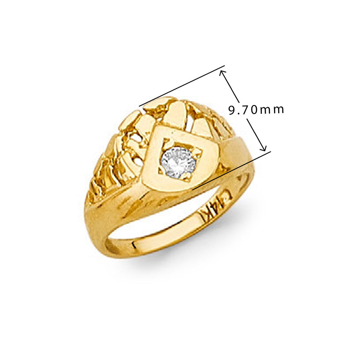 CZ Semi Nugget Ring in Solid Gold with Measurement
