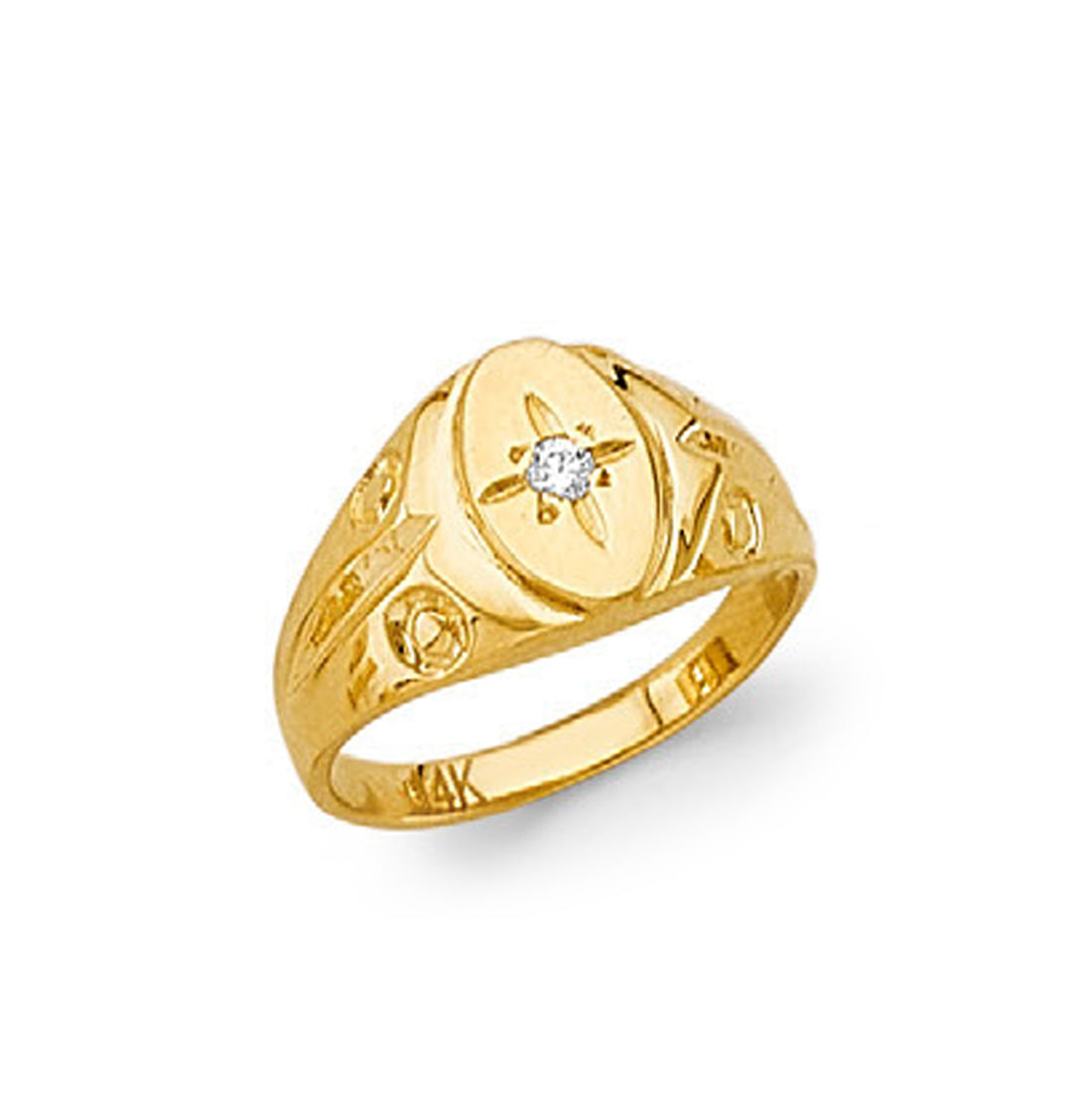 CZ Designer Star Signet Ring in Solid Gold 