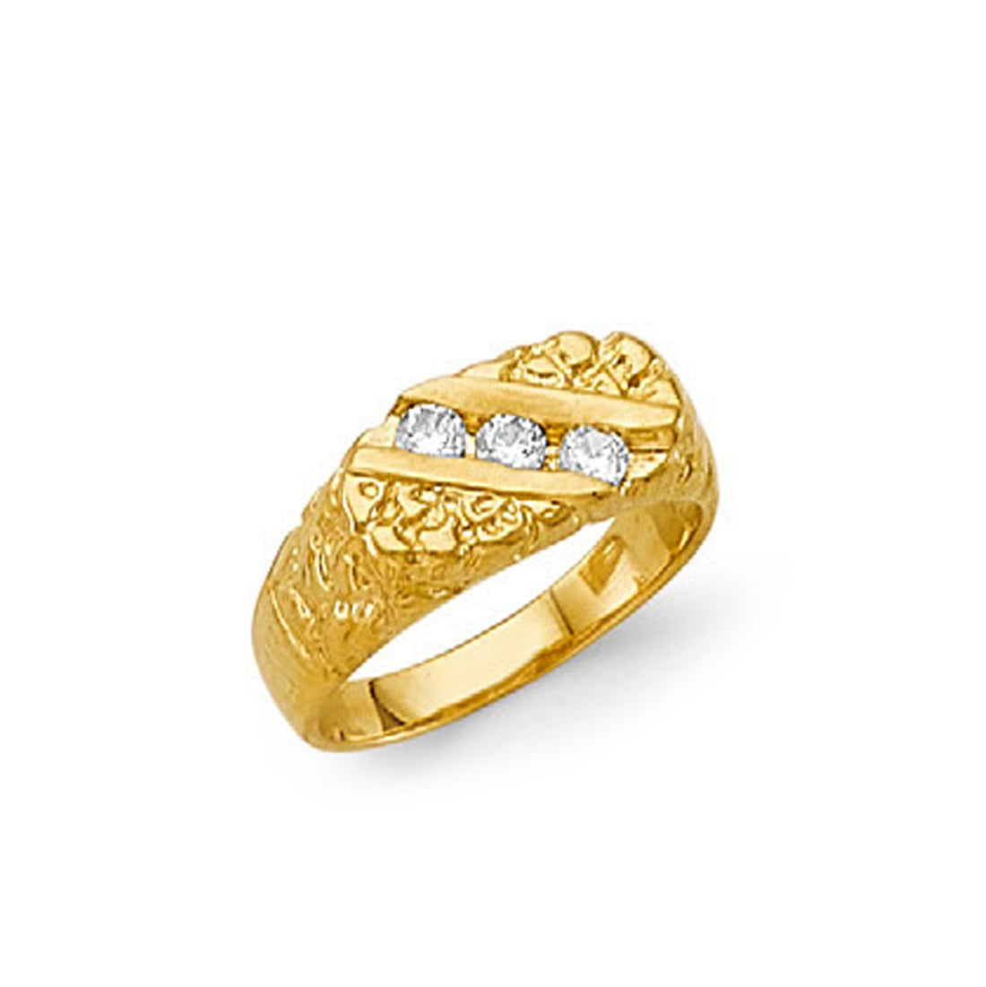 CZ Trendy Tri-stone Nugget Ring in Solid Gold 