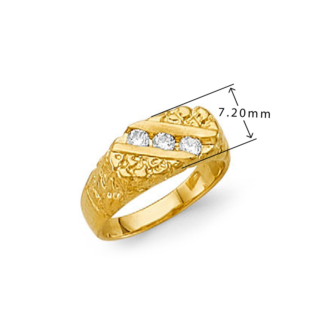 CZ Trendy Tri-stone Nugget Ring in Solid Gold with Measurement