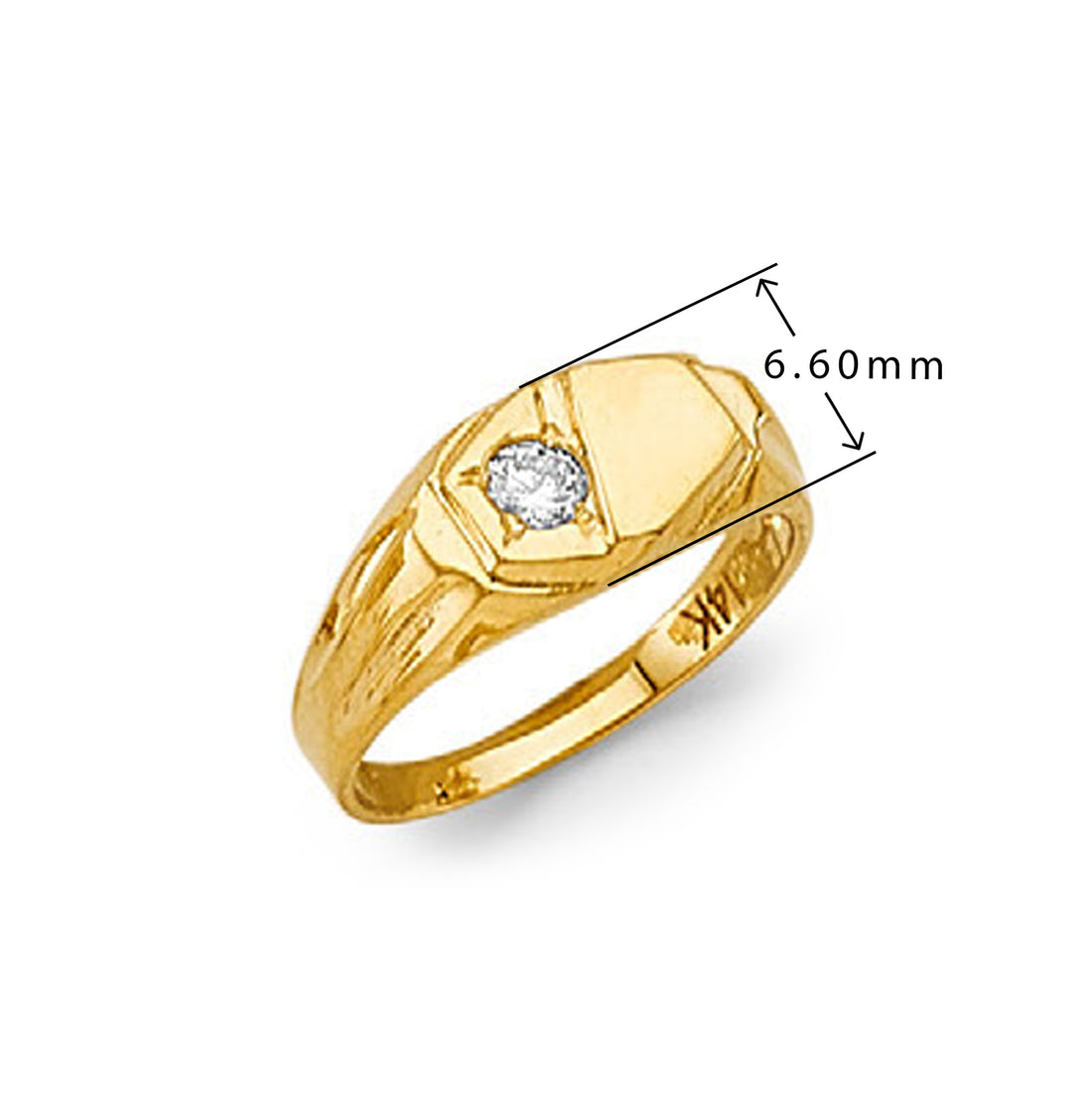 CZ Pinky Signet Ring in Solid Gold with Measurement