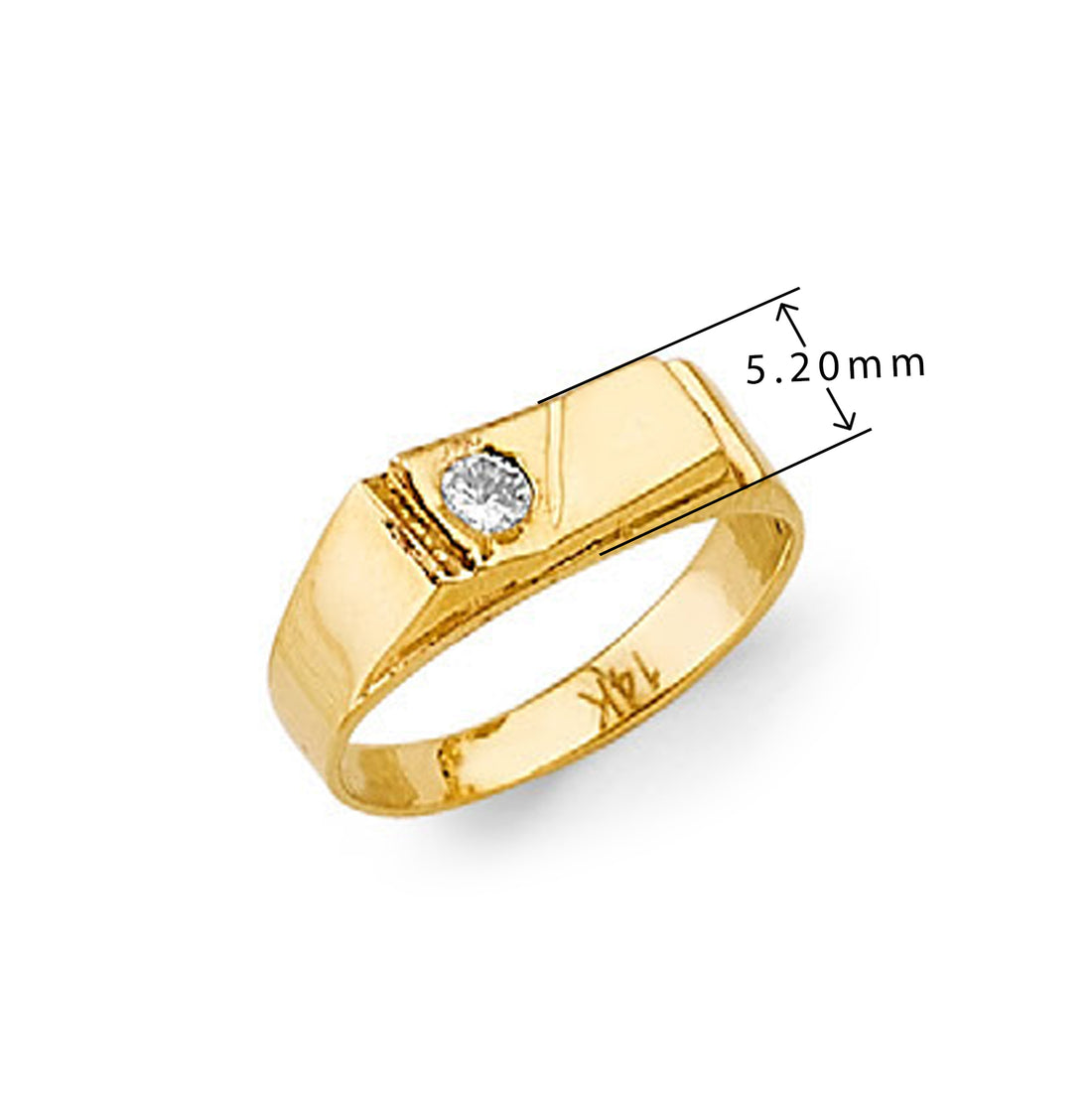 CZ Timeless Signet Ring in Solid Gold with Measurement