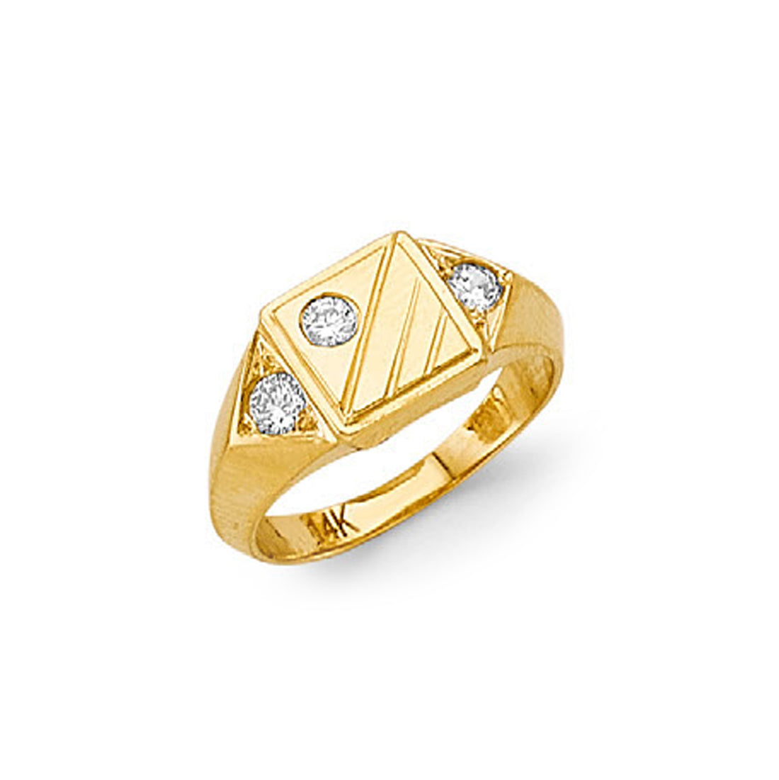 CZ Lucky Charm 3-stone Signet Ring in Solid Gold 