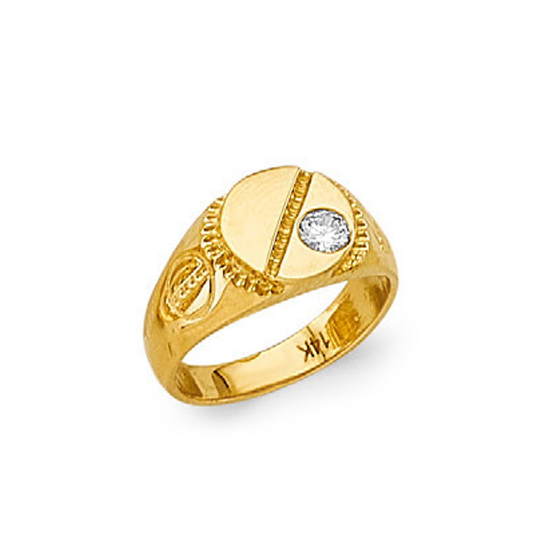 CZ Signature Signet Ring in Solid Gold 