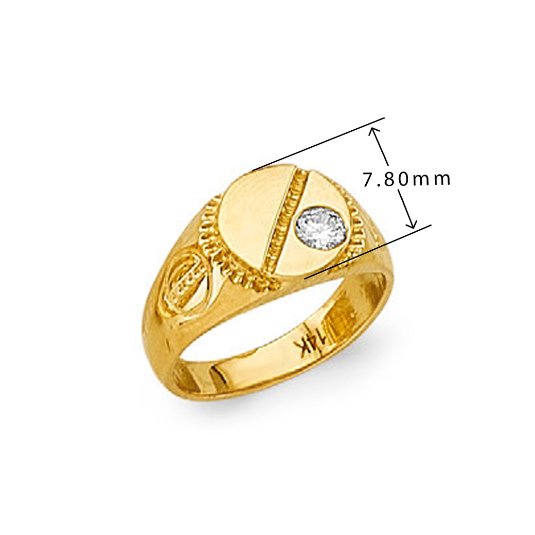 CZ Signature Signet Ring in Solid Gold with Measurement