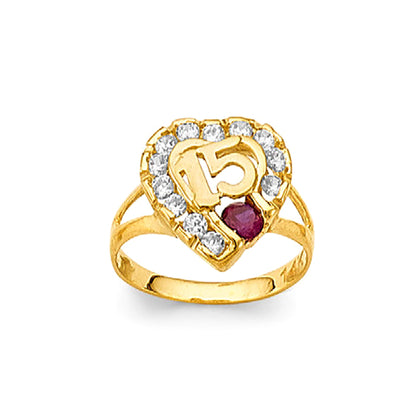 CZ Ruby Quince 15 Anos Ring in Solid Gold 