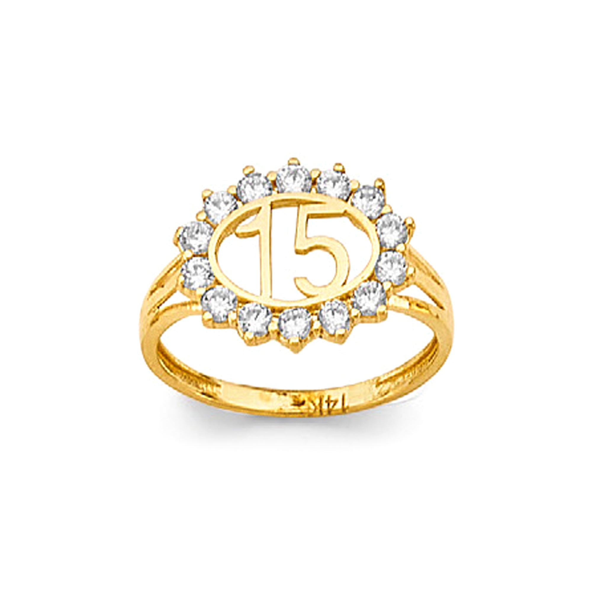CZ East-west Oval 15 Anos Ring in Solid Gold 