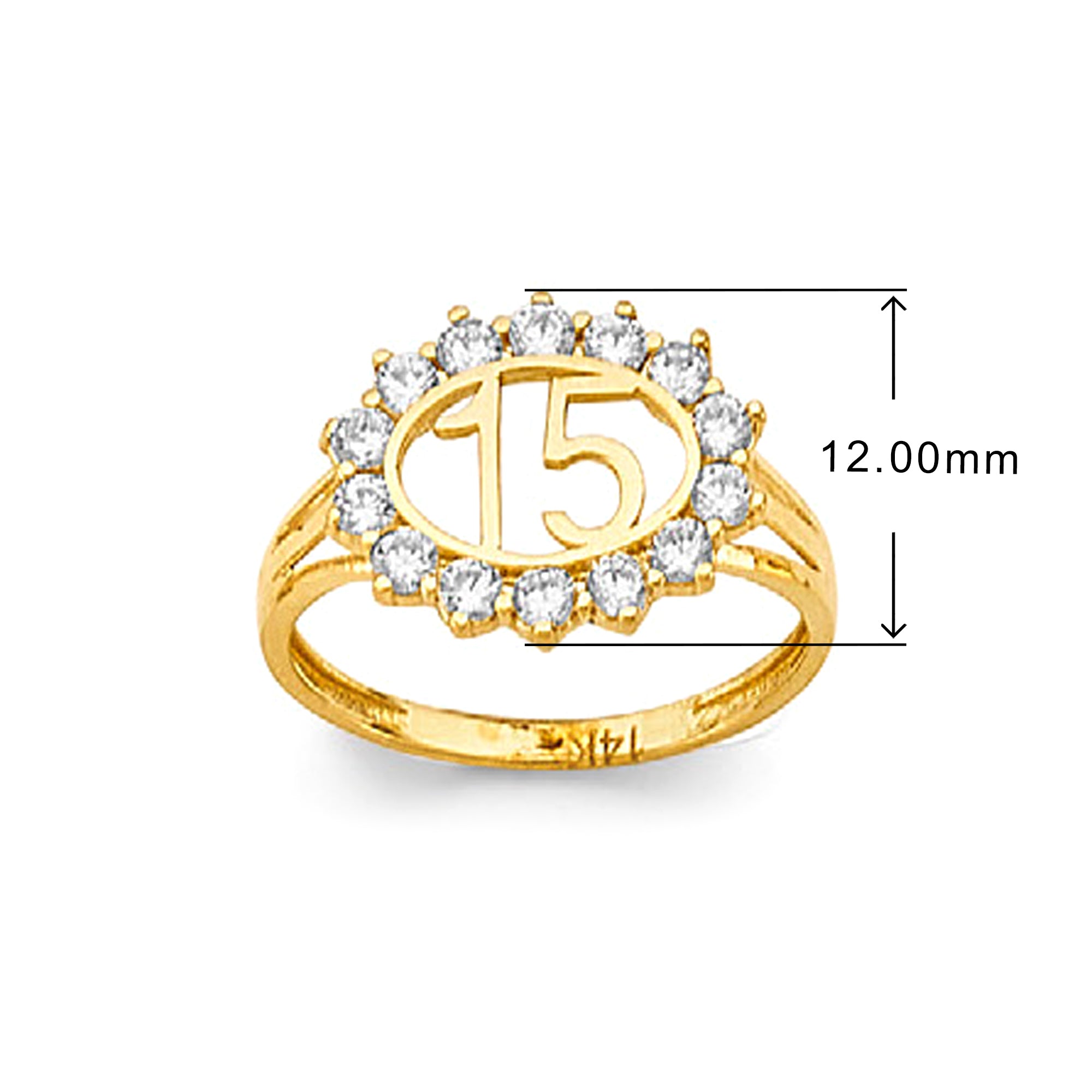 CZ East-west Oval 15 Anos Ring in Solid Gold with Measurement