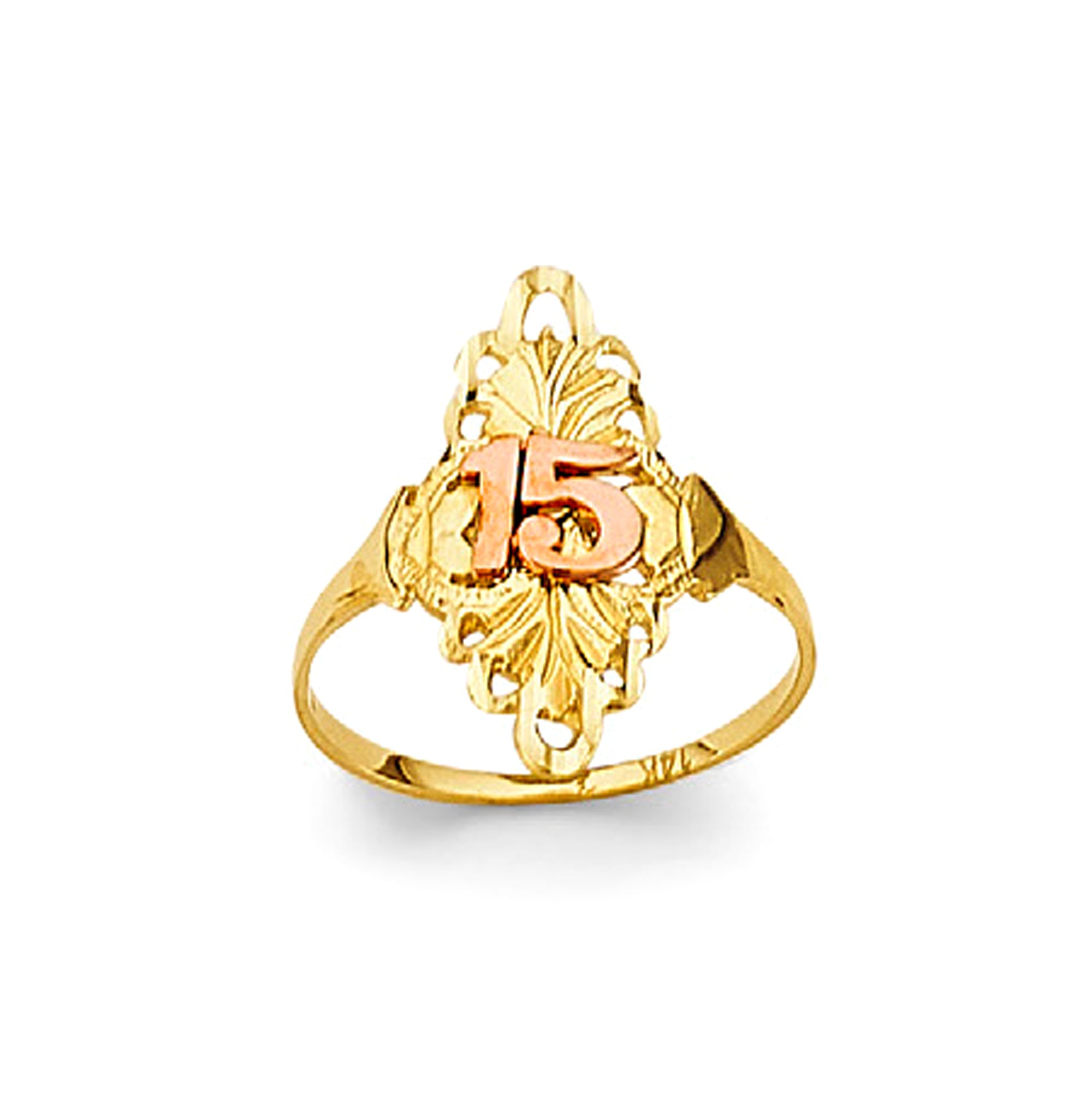 Shimmering Classic 15 Anos Party Ring in Solid Gold 