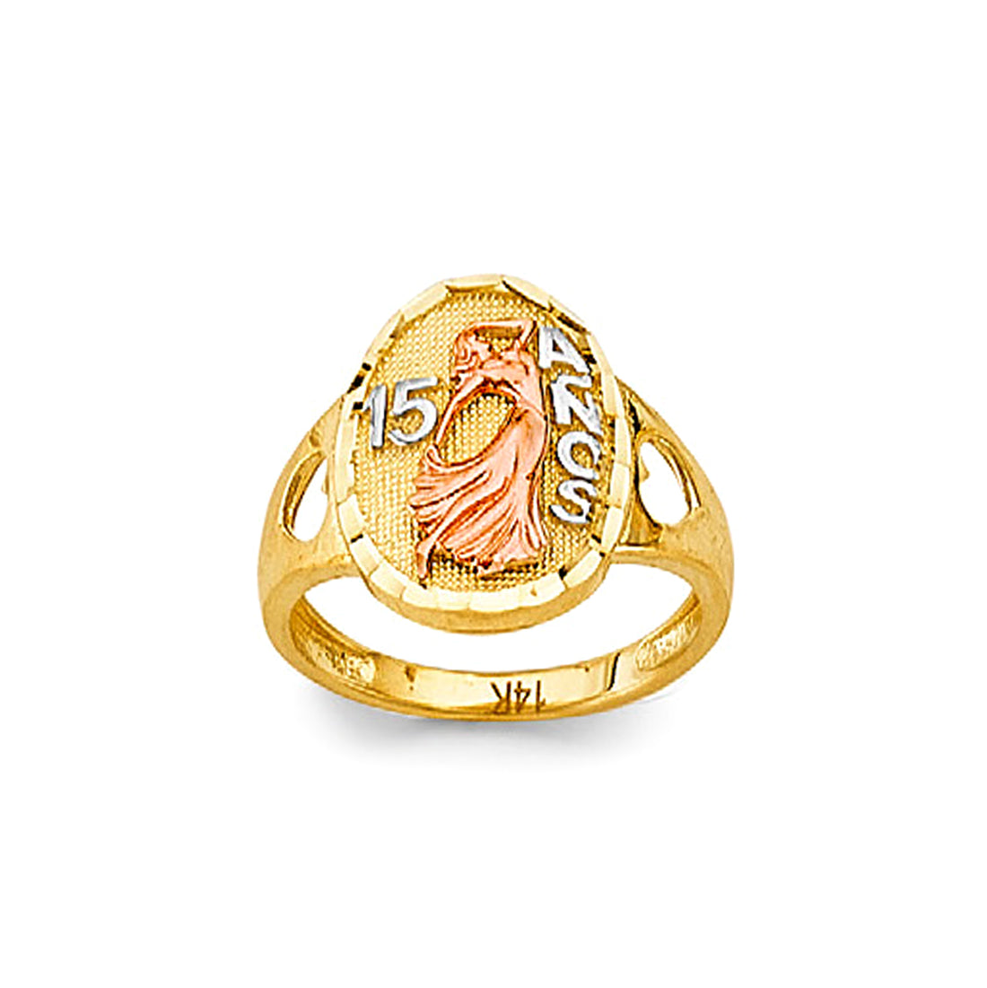 Dancing Diva 15th Anos Ring in Solid Gold 