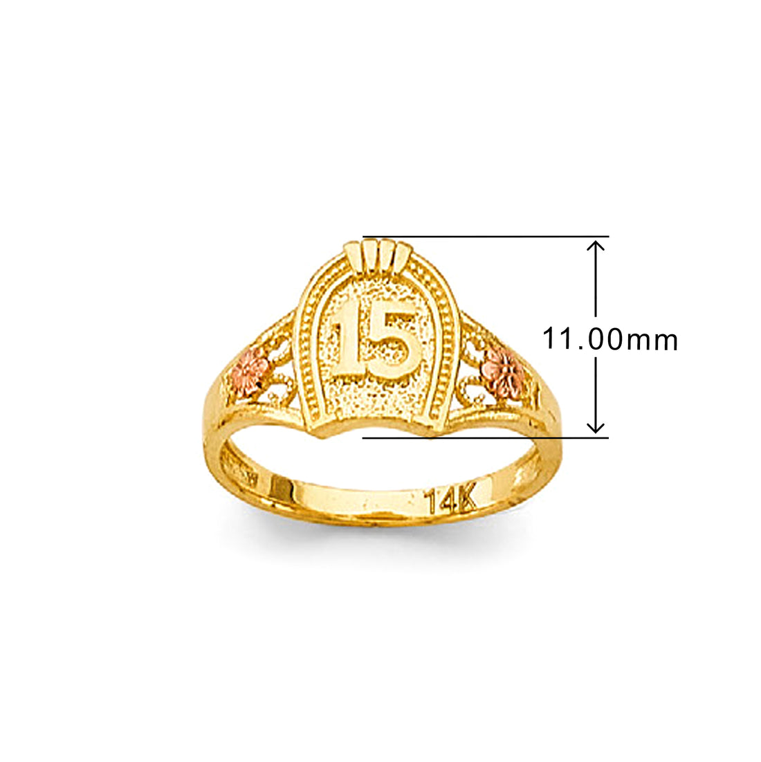 Celebrating 15 Quinceanera Ring in Solid Gold with Measurement