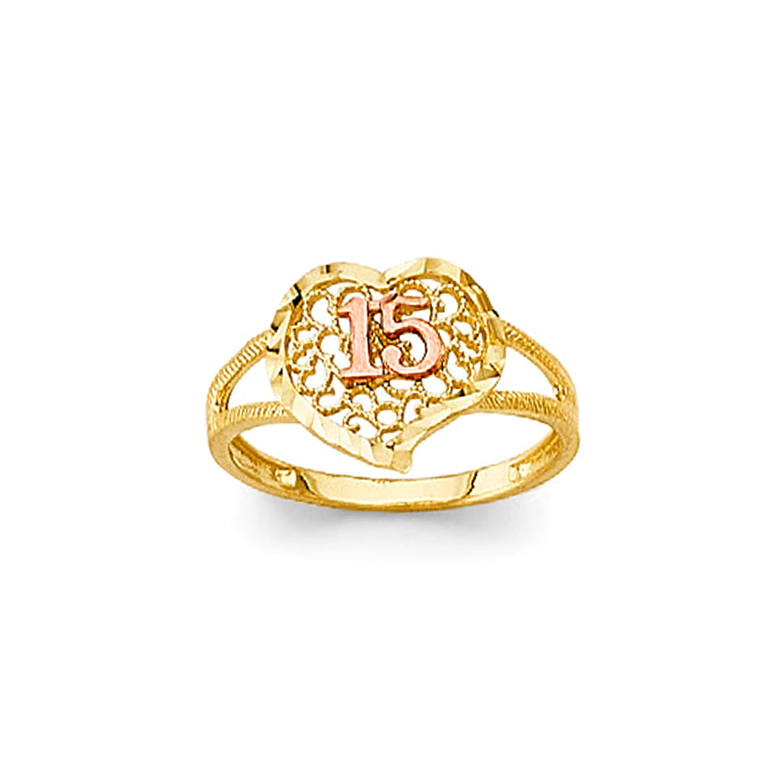 Fancy 15th Anniversary Filigree Ring in Solid Gold 