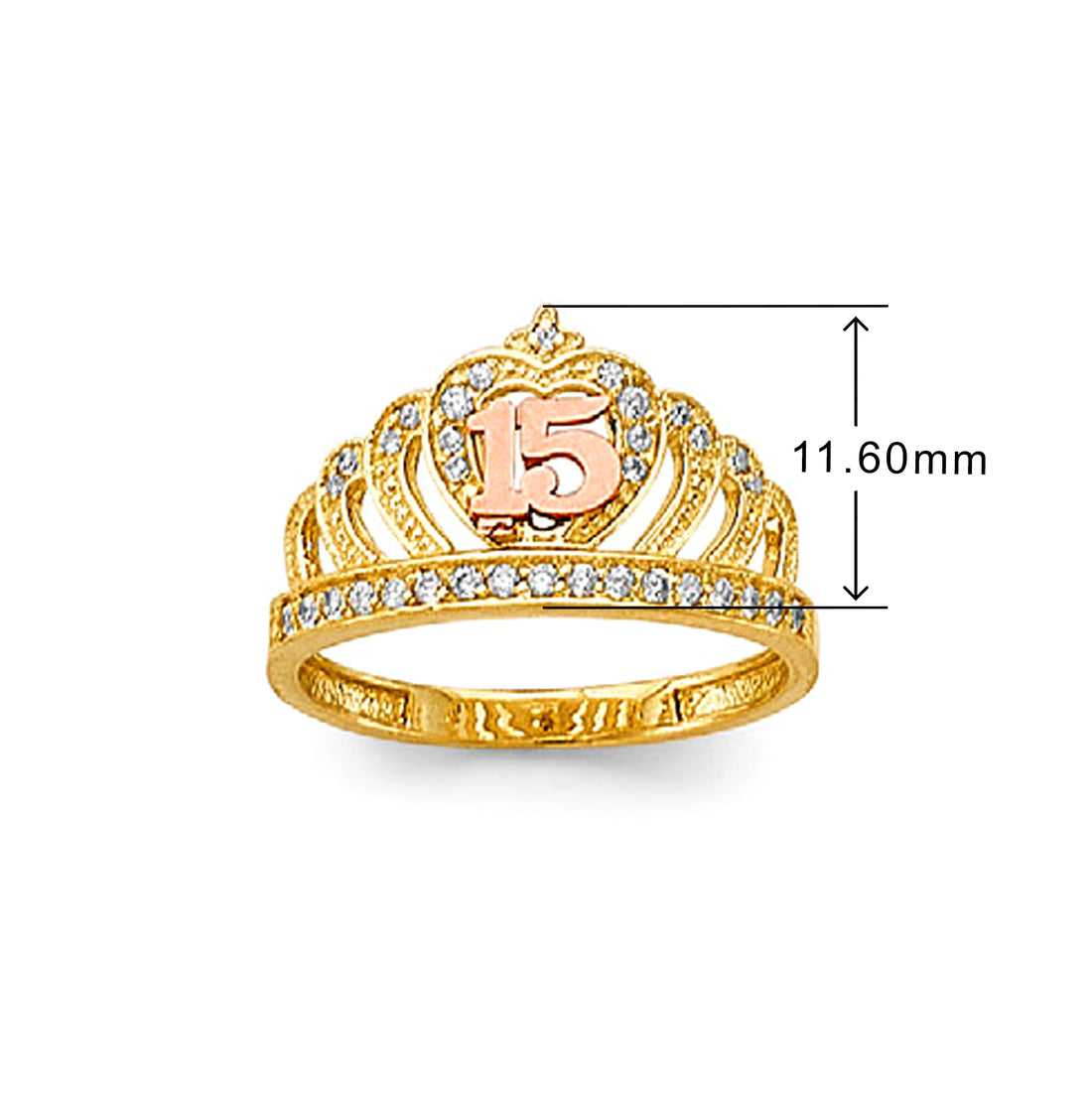 CZ Royal Crown Band in Solid Gold with Measurement