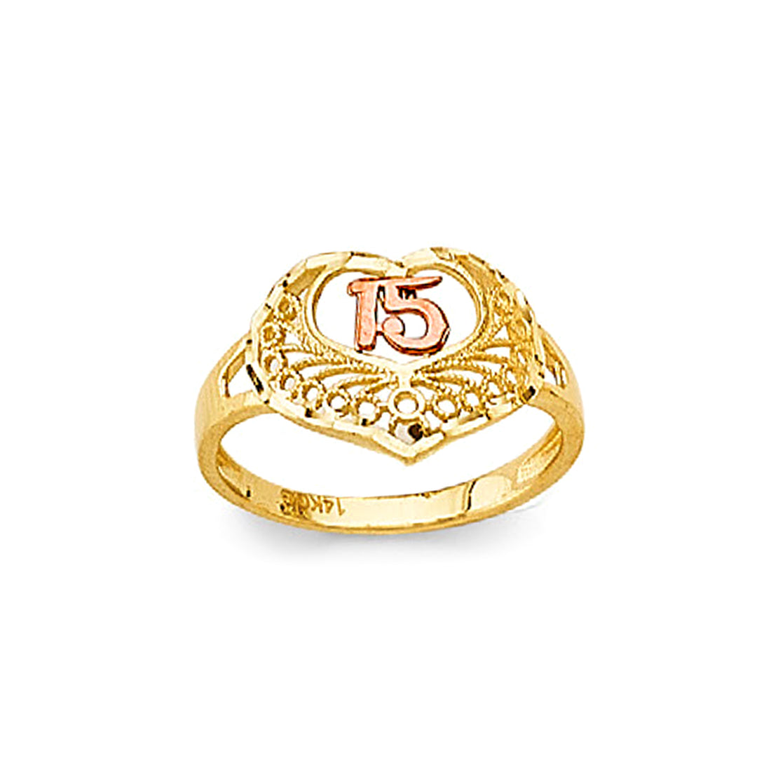 Quirky Quinceanera 15th Anniversary Ring in Solid Gold 