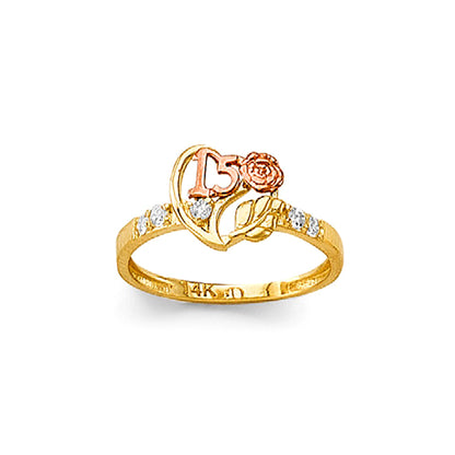 CZ 15th Anniversary Minimal Heart Ring in Solid Gold 