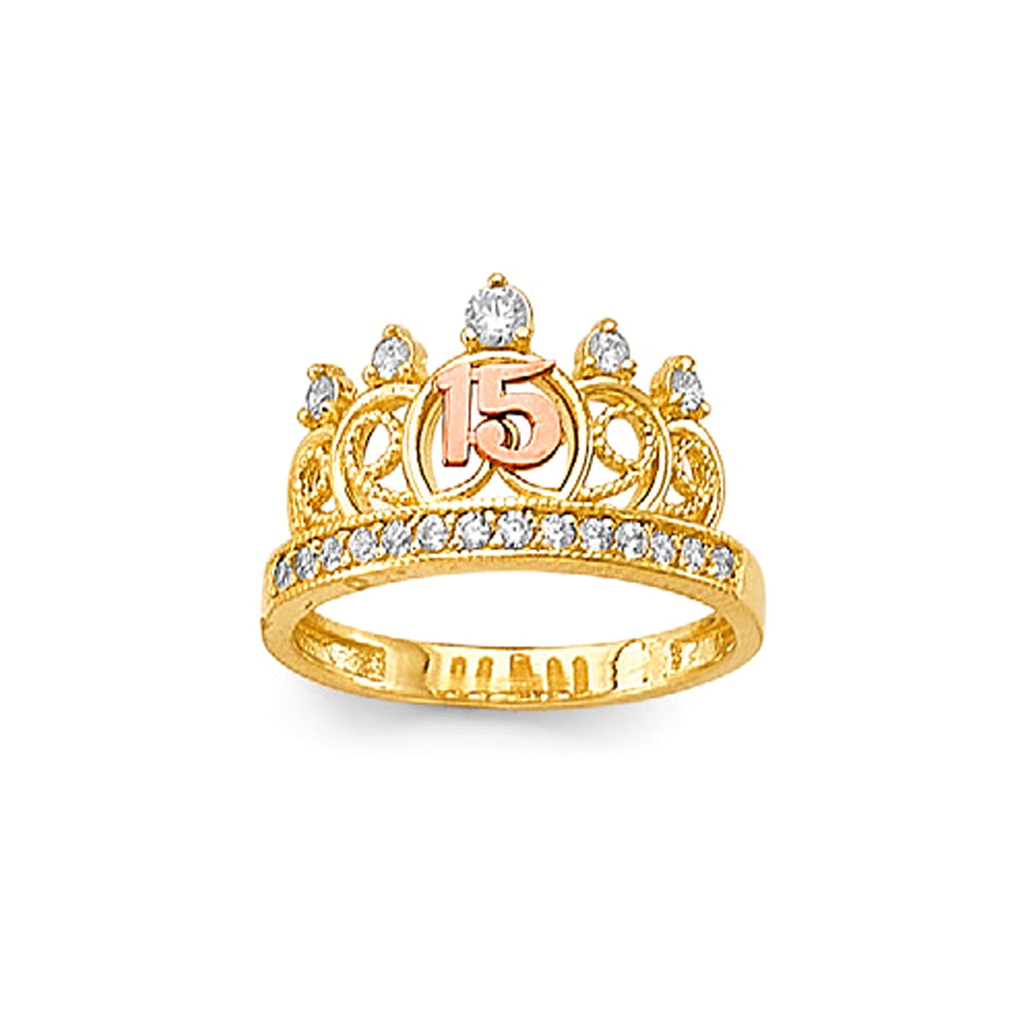 Dual tone 15th Anniversary Retro Ring in Solid Gold 