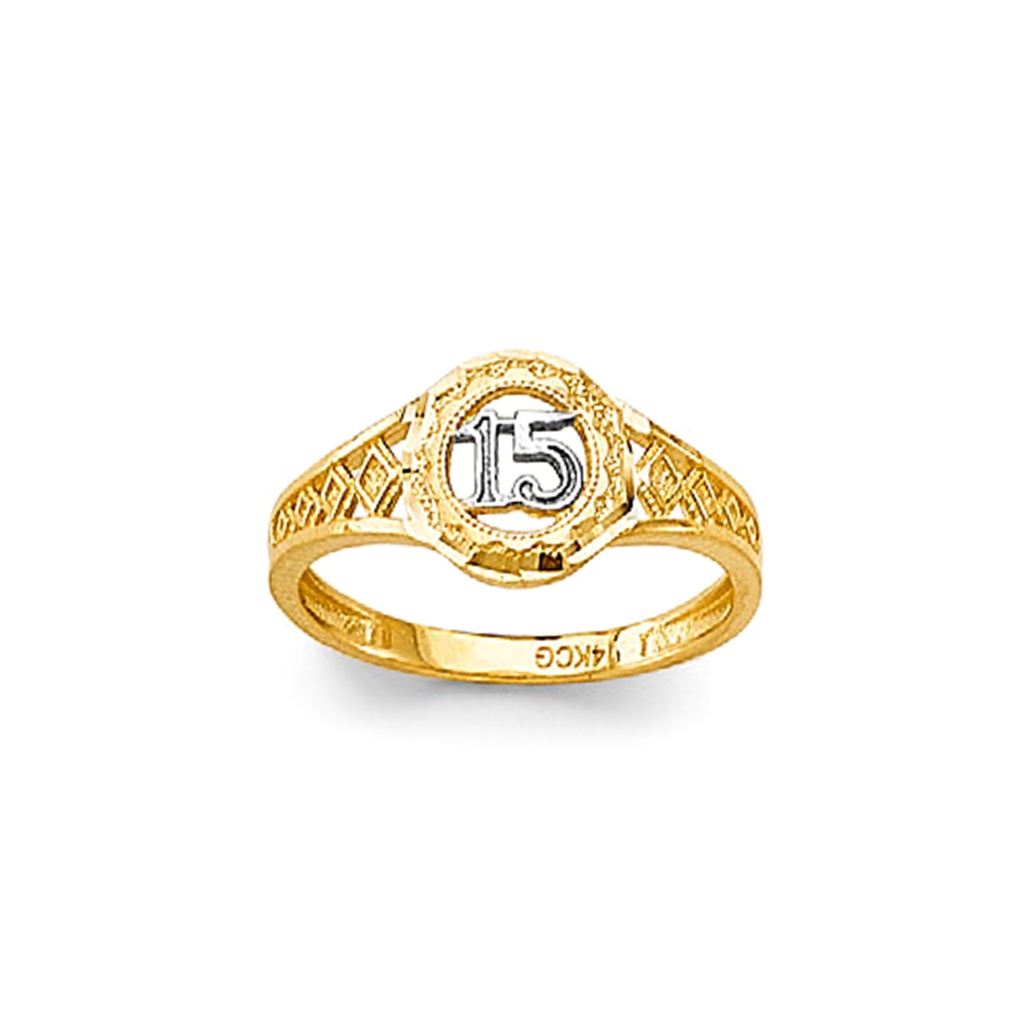 CZ 15th Anniversary Floral Ring in Solid Gold 