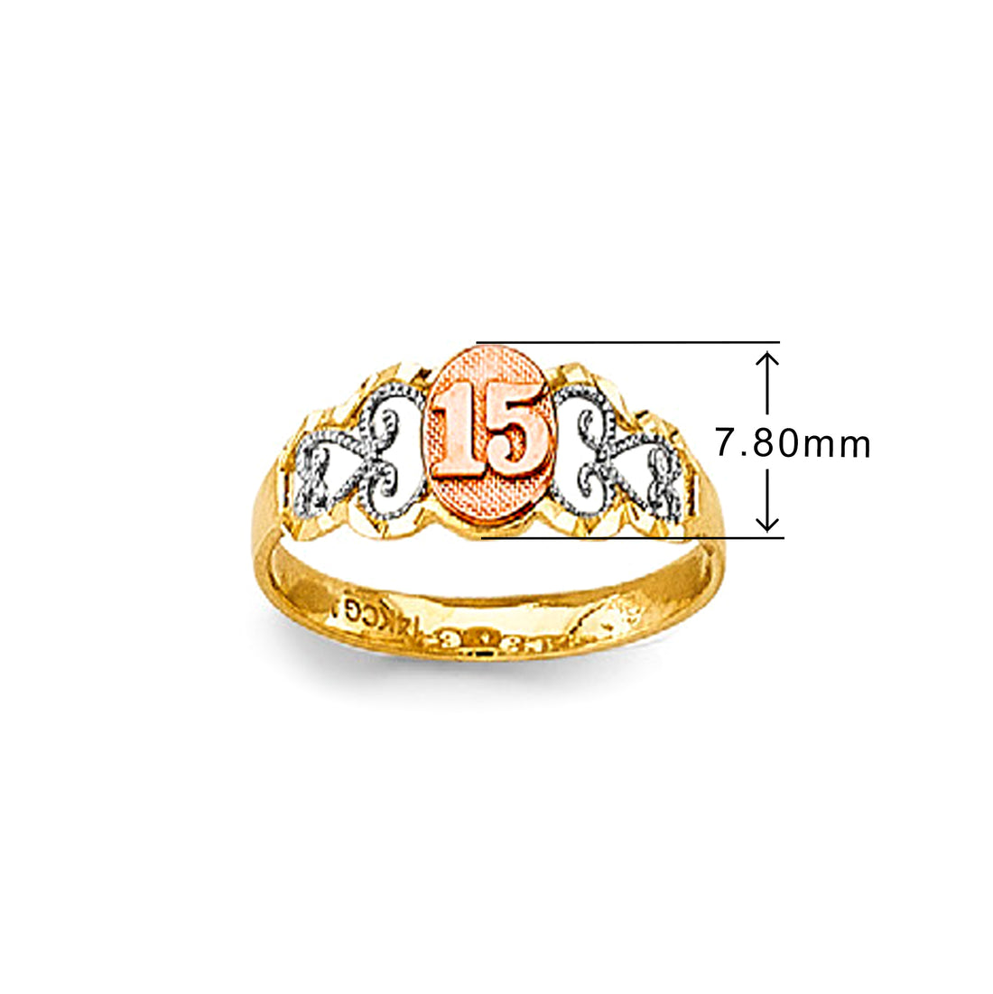 15th Anniversary Foliage Texture Band in Solid Gold with Measurement