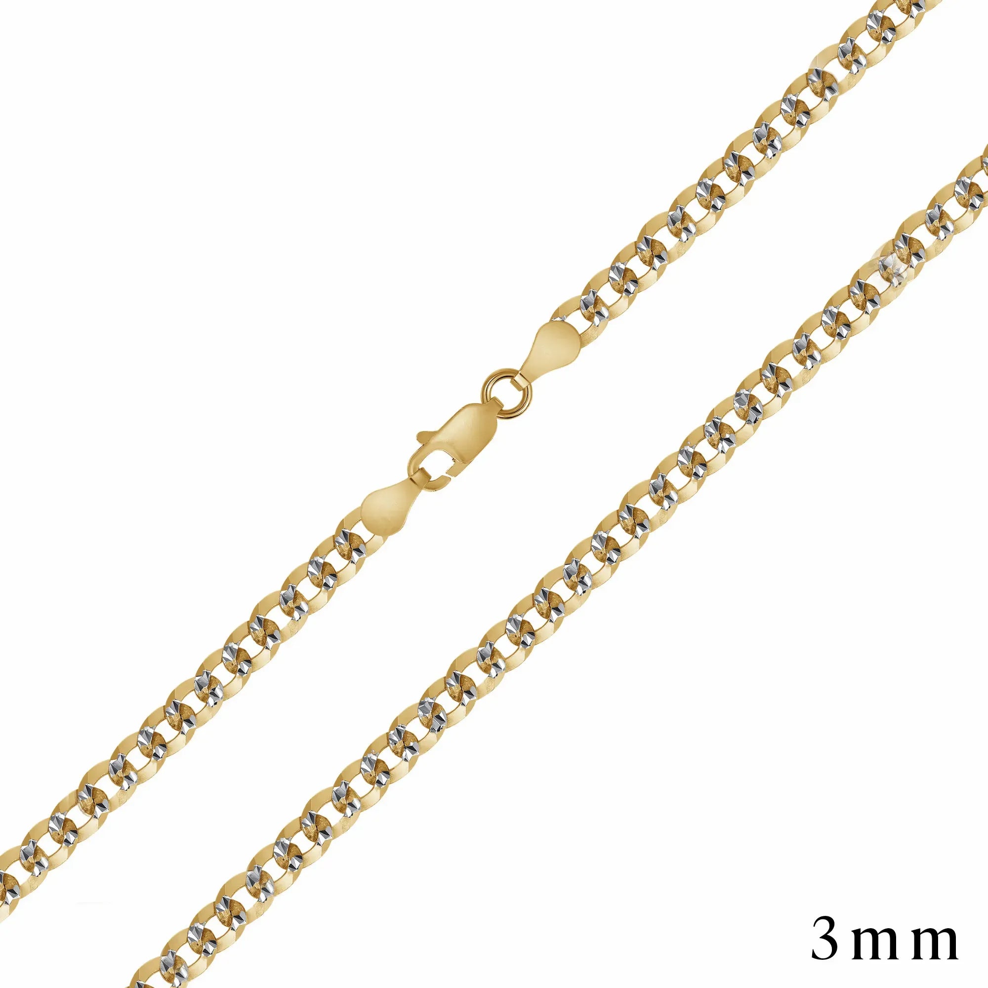 925 Sterling Silver Gold Plated Two-Tone Pavé 3mm Curb Chain