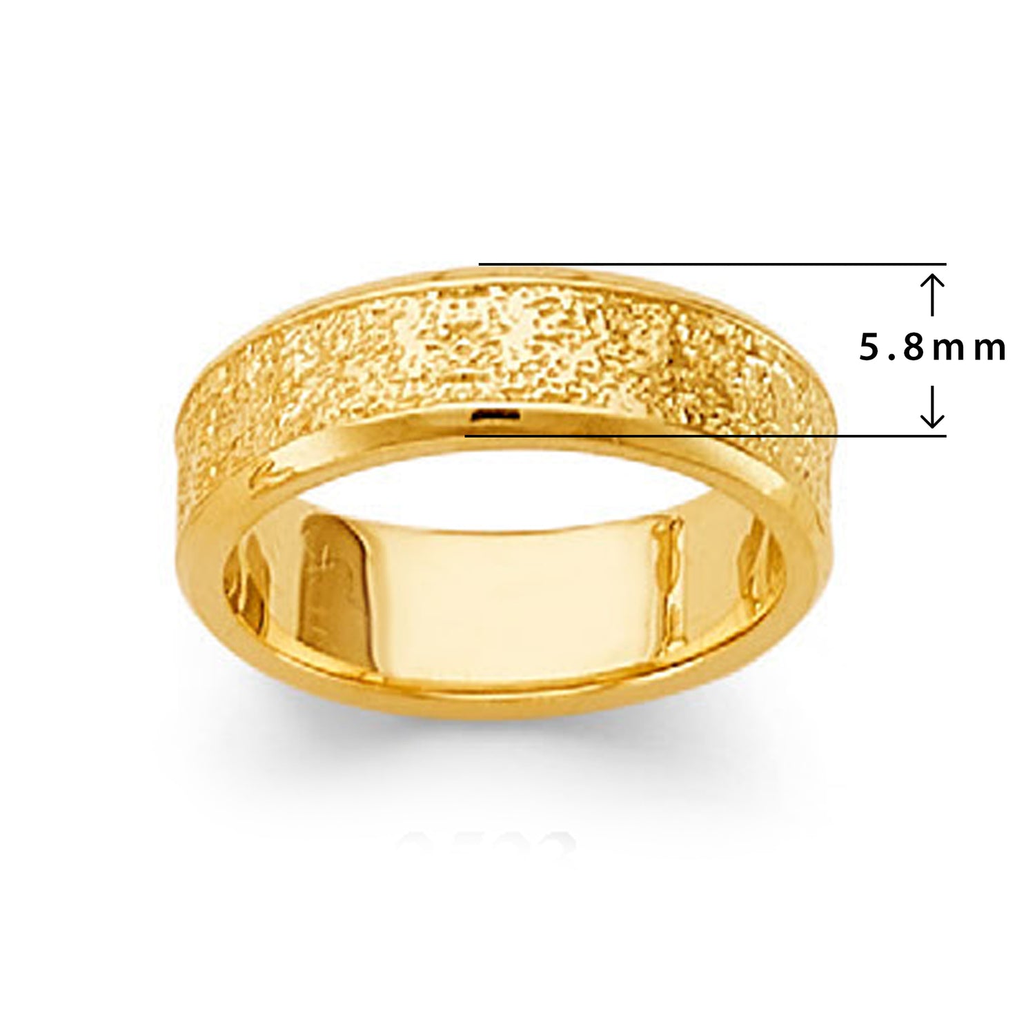 CZ Broad Textured Lone Stone Ring in Solid Gold with Measurement