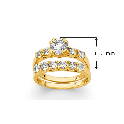 CZ Round-cut Stone Solitaire Wedding Ring Set in Solid Gold with Measurement