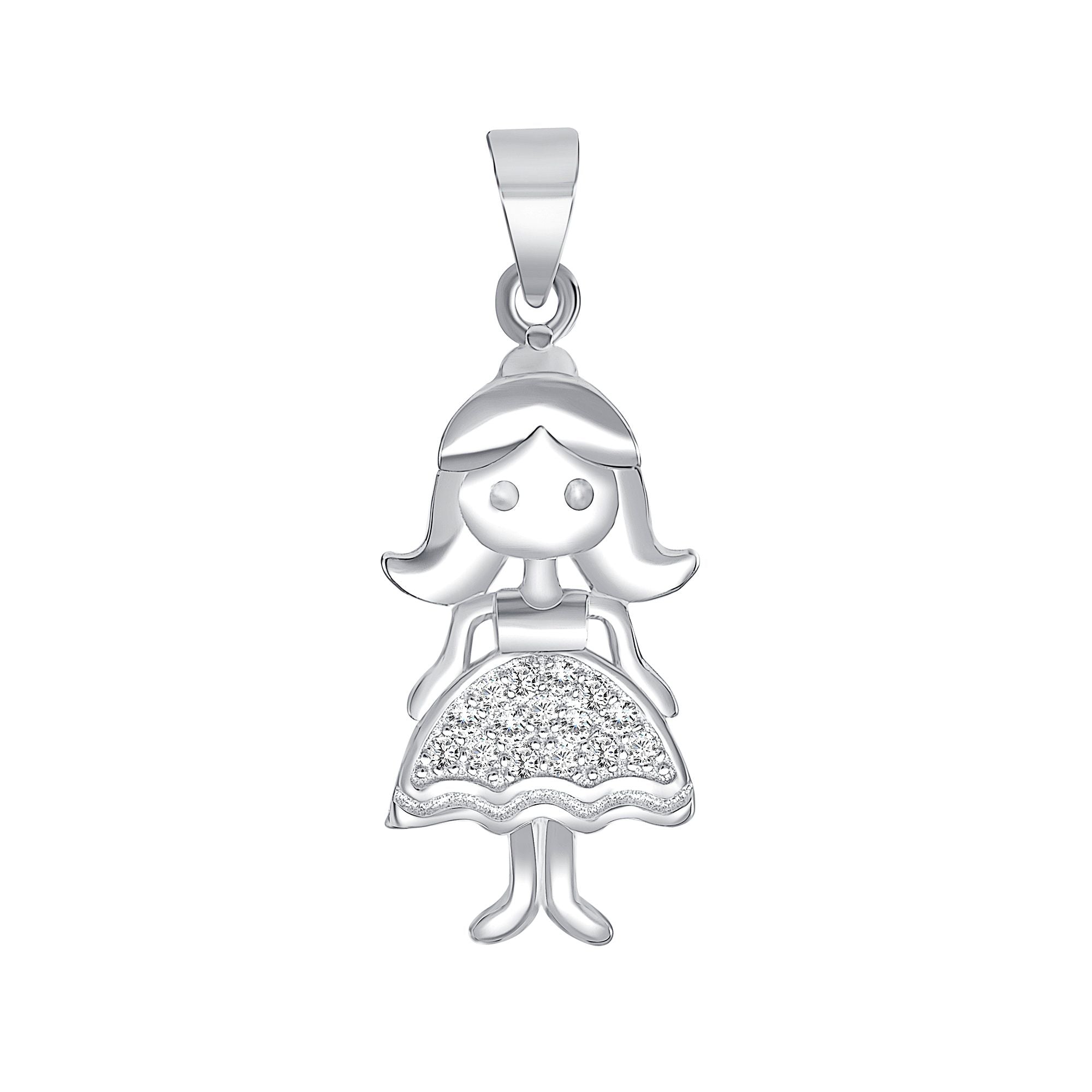 925 Sterling Silver Kid with CZ Studded Dress Pendant