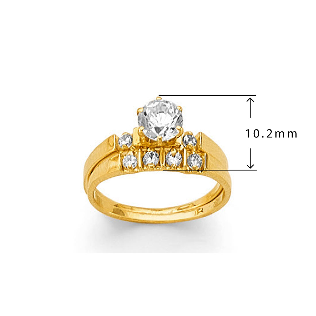 CZ Minimalist Dual Shank Solitaire Band in Solid Gold with Measurement