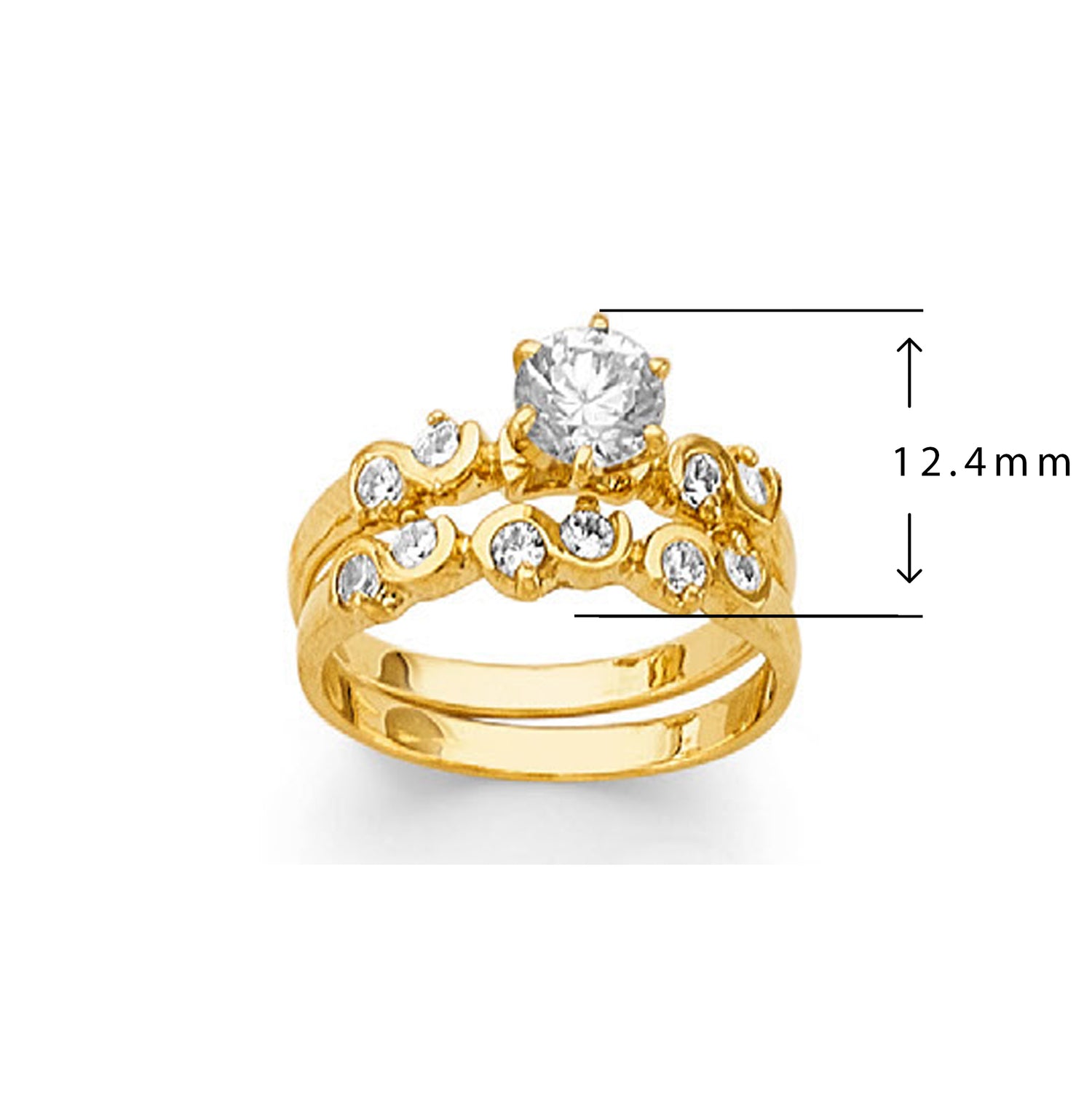 CZ Signature Dual Shank Bridal Solitaire Ring in Solid Gold with Measurement