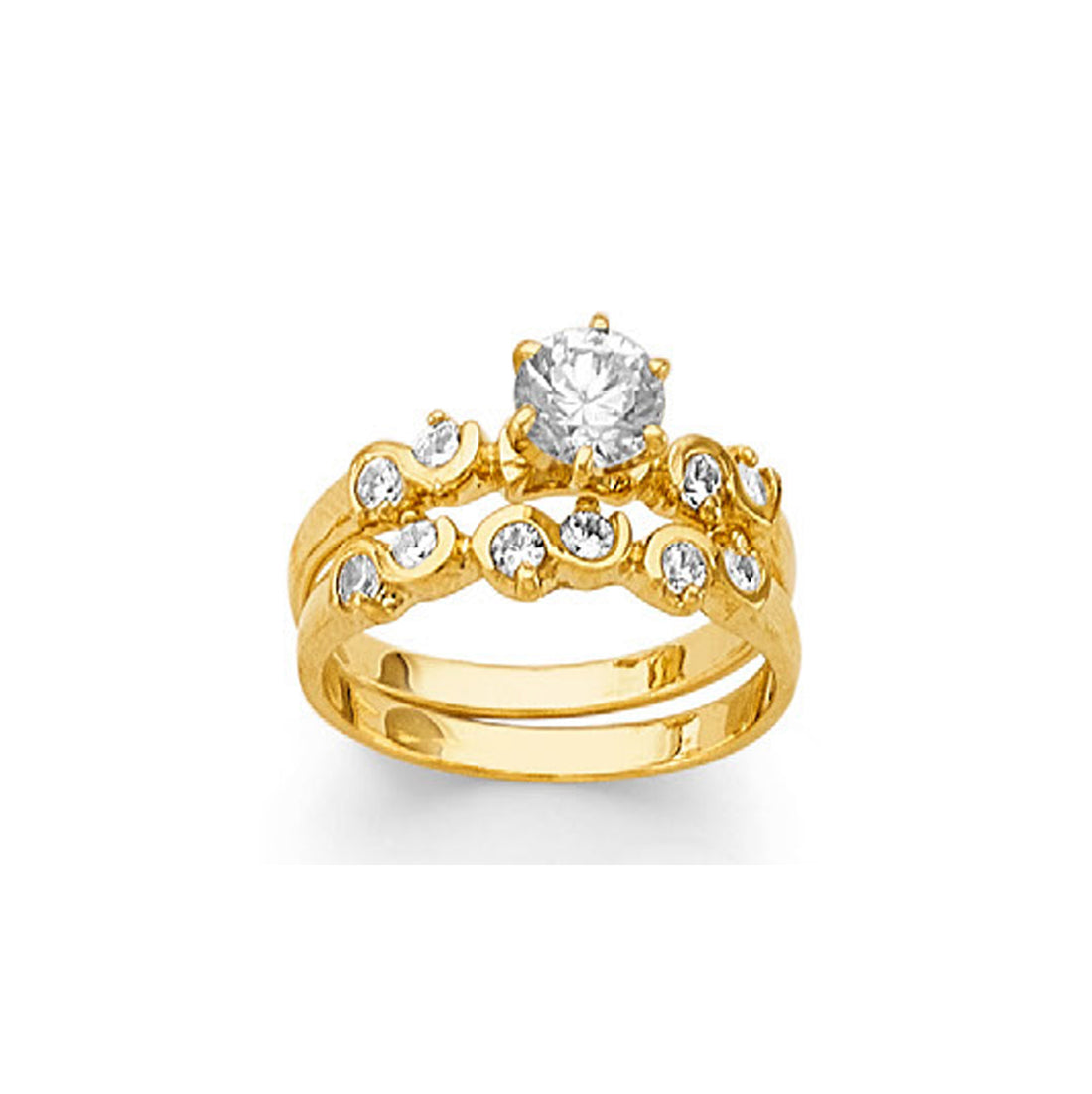 CZ Signature Dual Shank Bridal Solitaire Ring in Solid Gold 