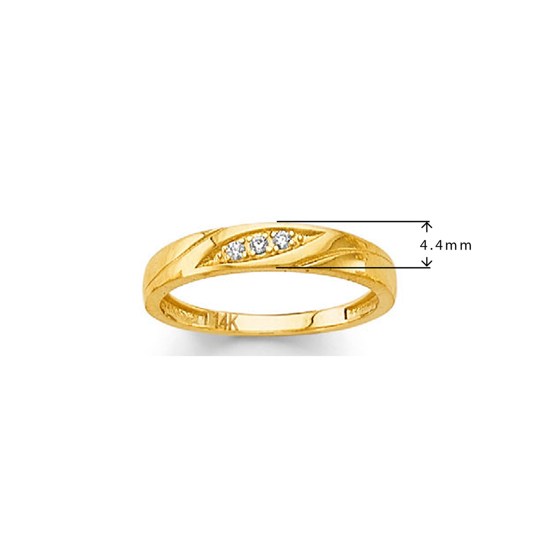 CZ Minimalist Striped Promise Ring in Solid Gold with Measurement