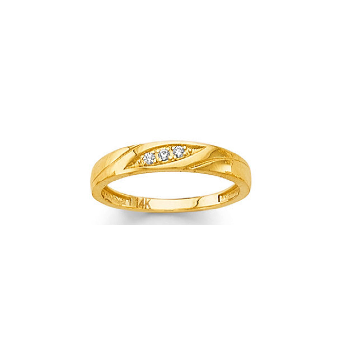 CZ Minimalist Striped Promise Ring in Solid Gold 