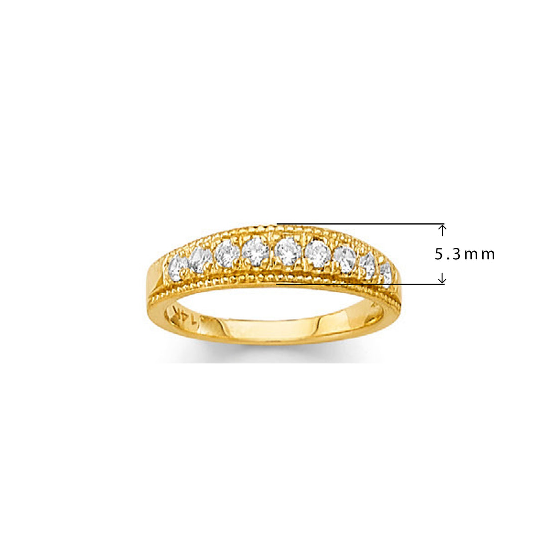 CZ Semi-mount Art Deco Band in Solid Gold with Measurement