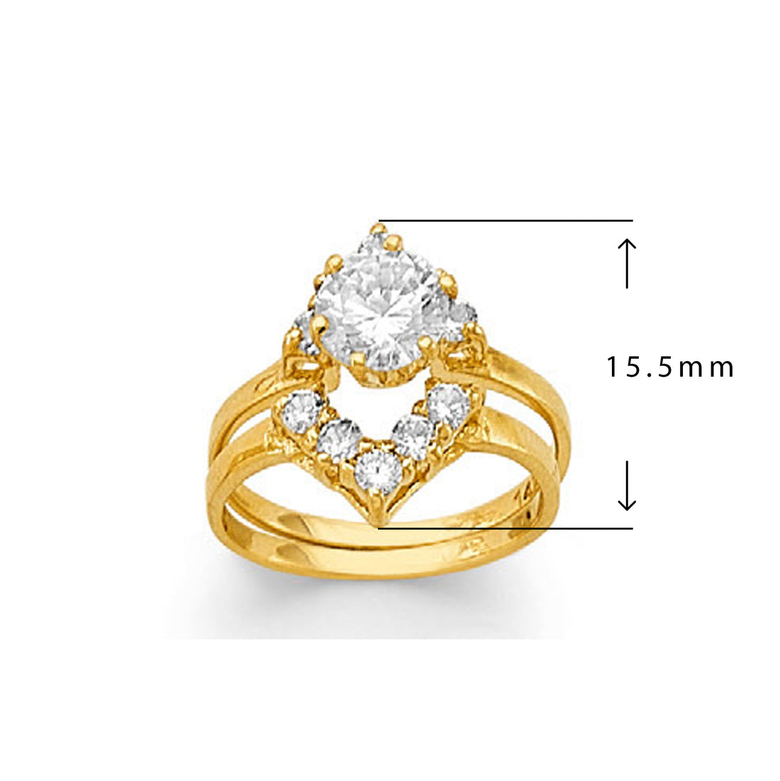 CZ Dual Teardrop Concept Radiant Ring in Solid Gold with Measurement