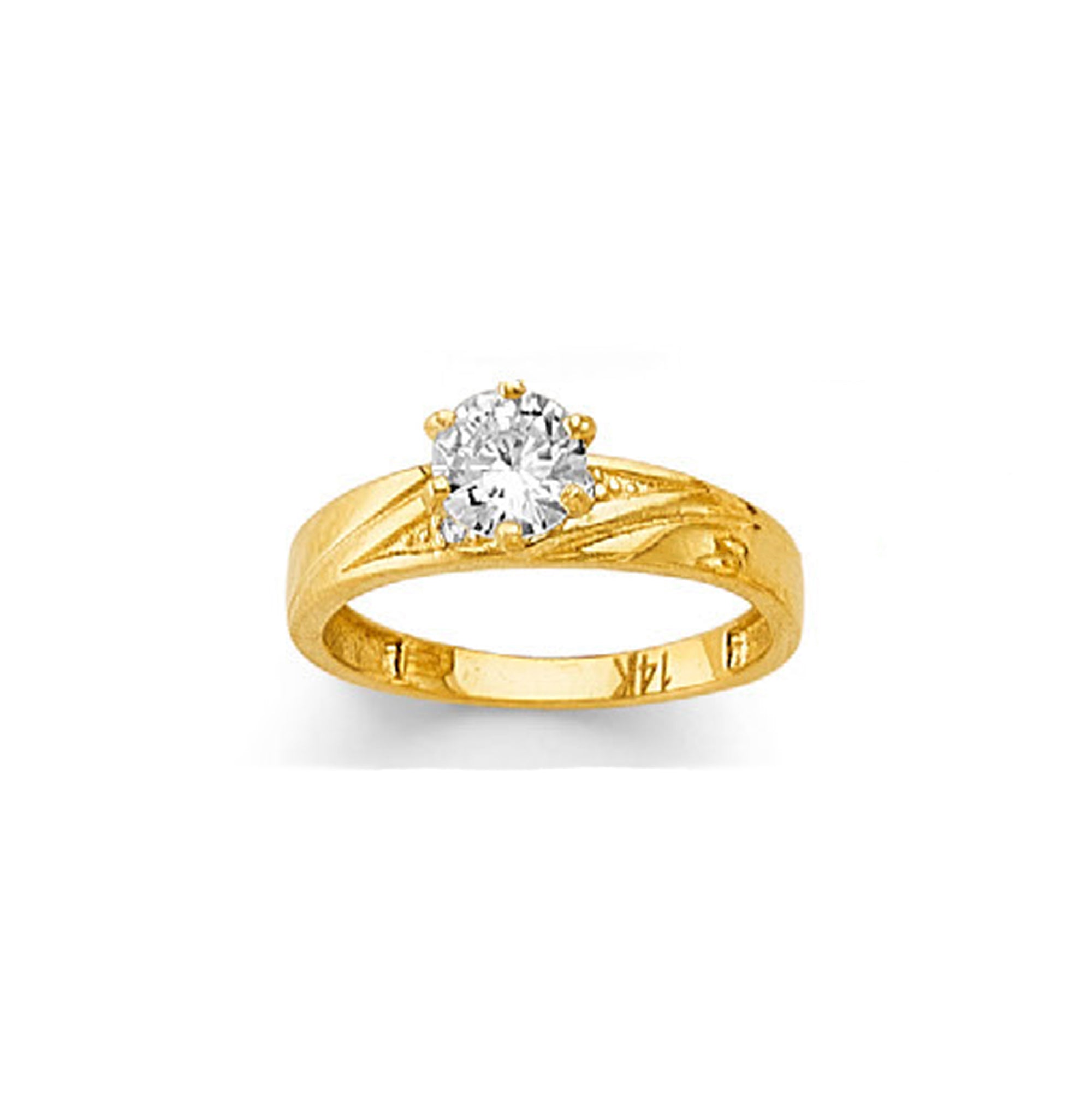 CZ Striped Solitaire Ring in Solid Gold 