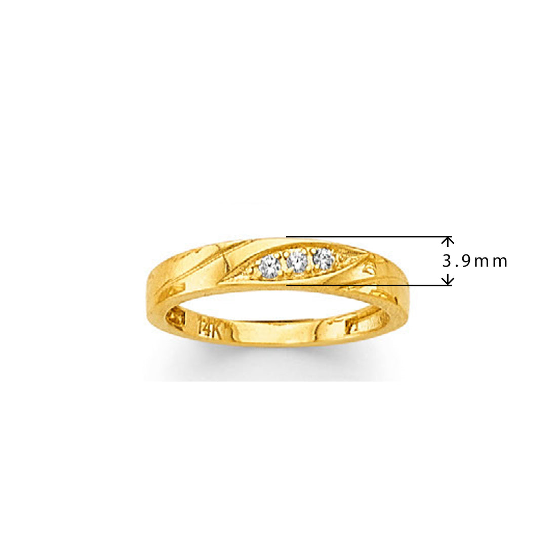 CZ Minimalist Stackable Striped Ring in Solid Gold with Measurement