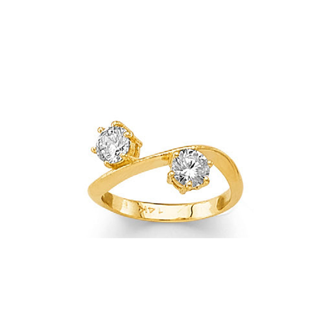 CZ Dual Round-cut Solitaire Love Ring in Solid Gold