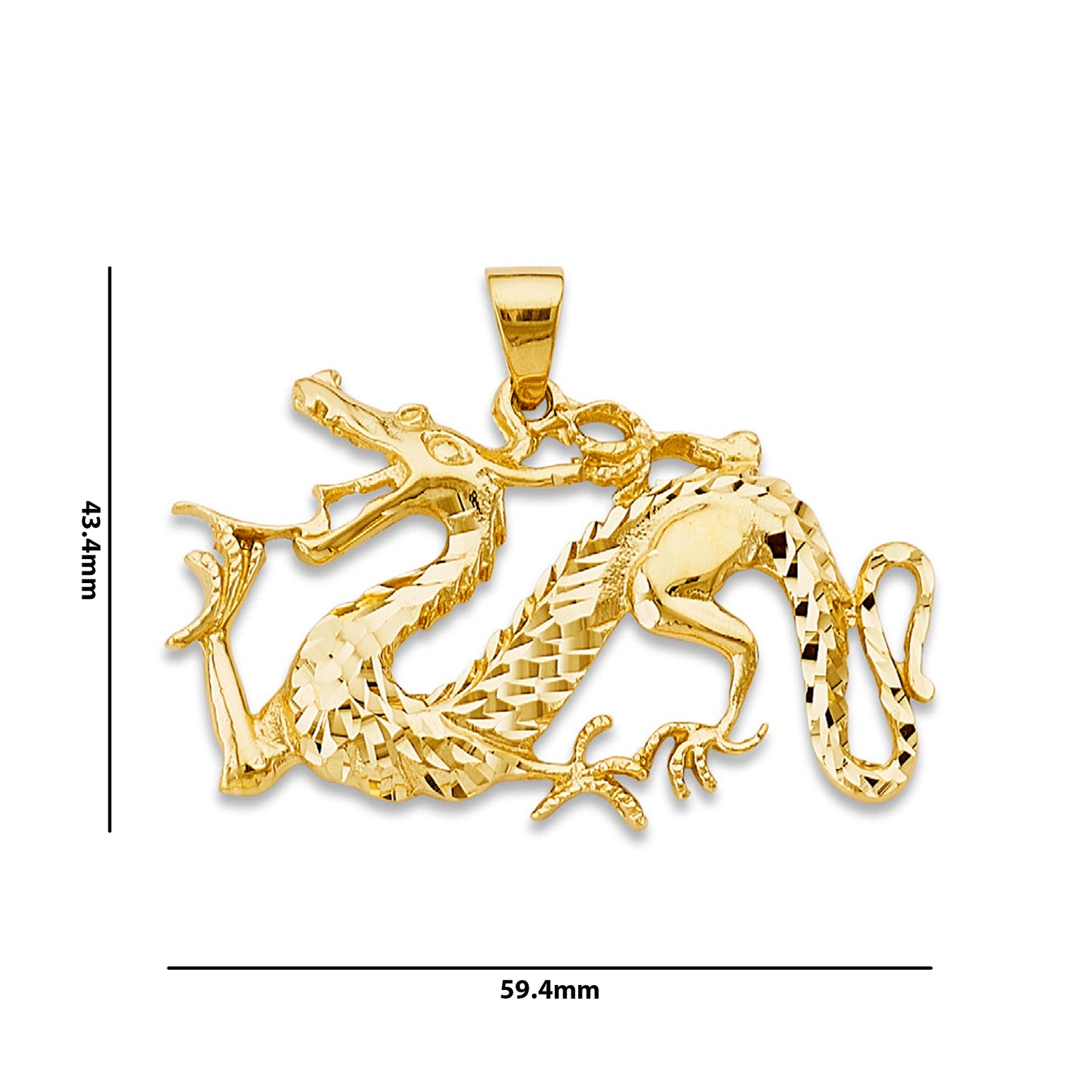 Yellow Gold Detailed Year of the Dragon Pendant  with Measurement