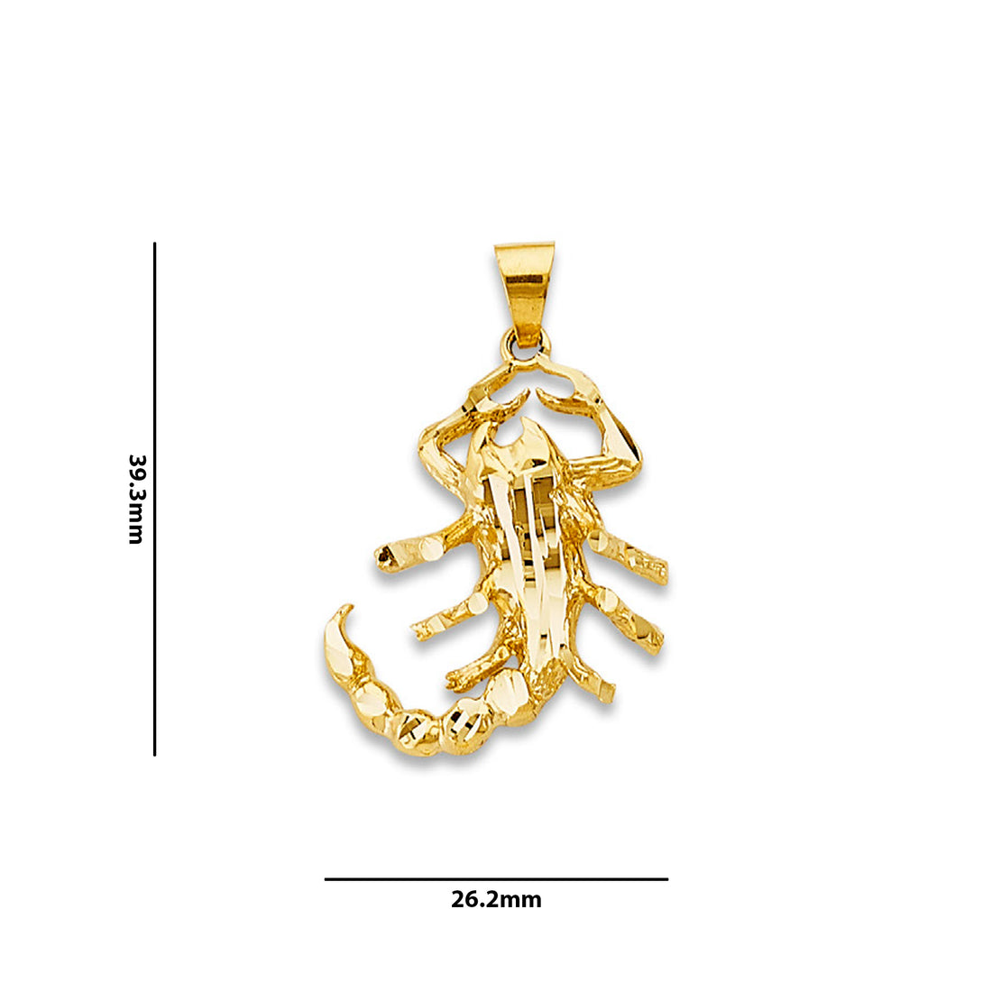 Yellow Gold Scorpion Symbol of Power Pendant with Measurement