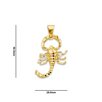 Yellow Gold Powerful Scorpion Charm Pendant with Measurement
