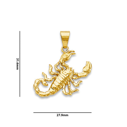 Yellow Gold Scorpion Chinese Zodiac Charm Pendant with Measurement