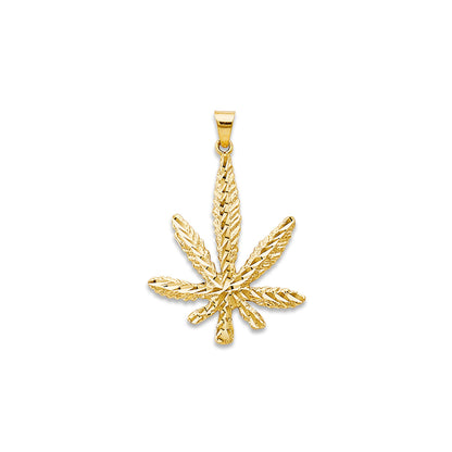 Yellow Gold Elongated Cannbis Leaf Pendant