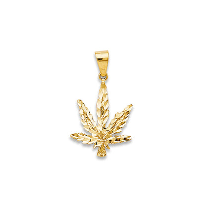 Yellow Gold Sharp Diamond-cut Cannabis Charm Pendant