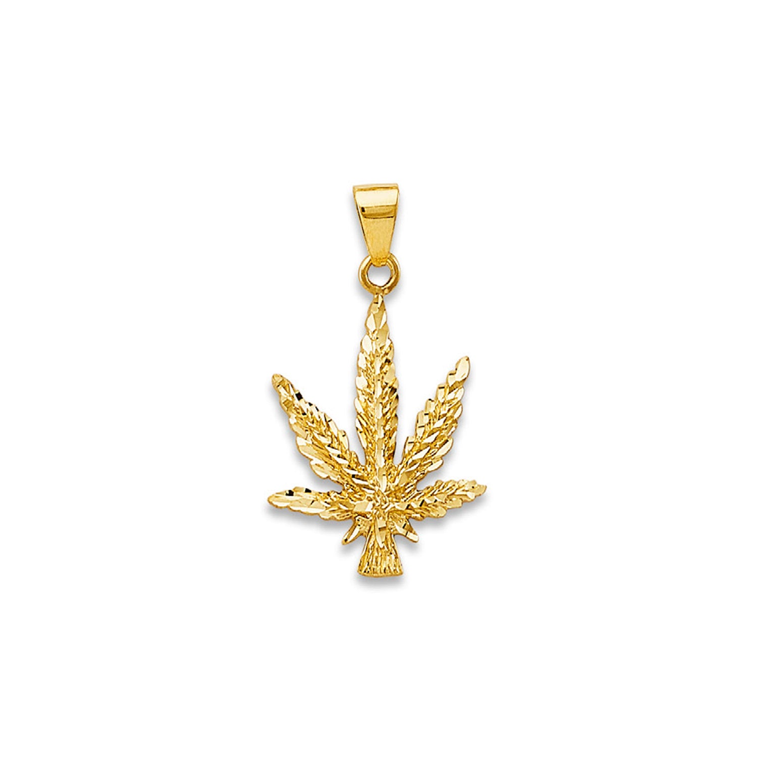 Yellow Gold Textured Intricate Diamond-cut Cannabis Pendant