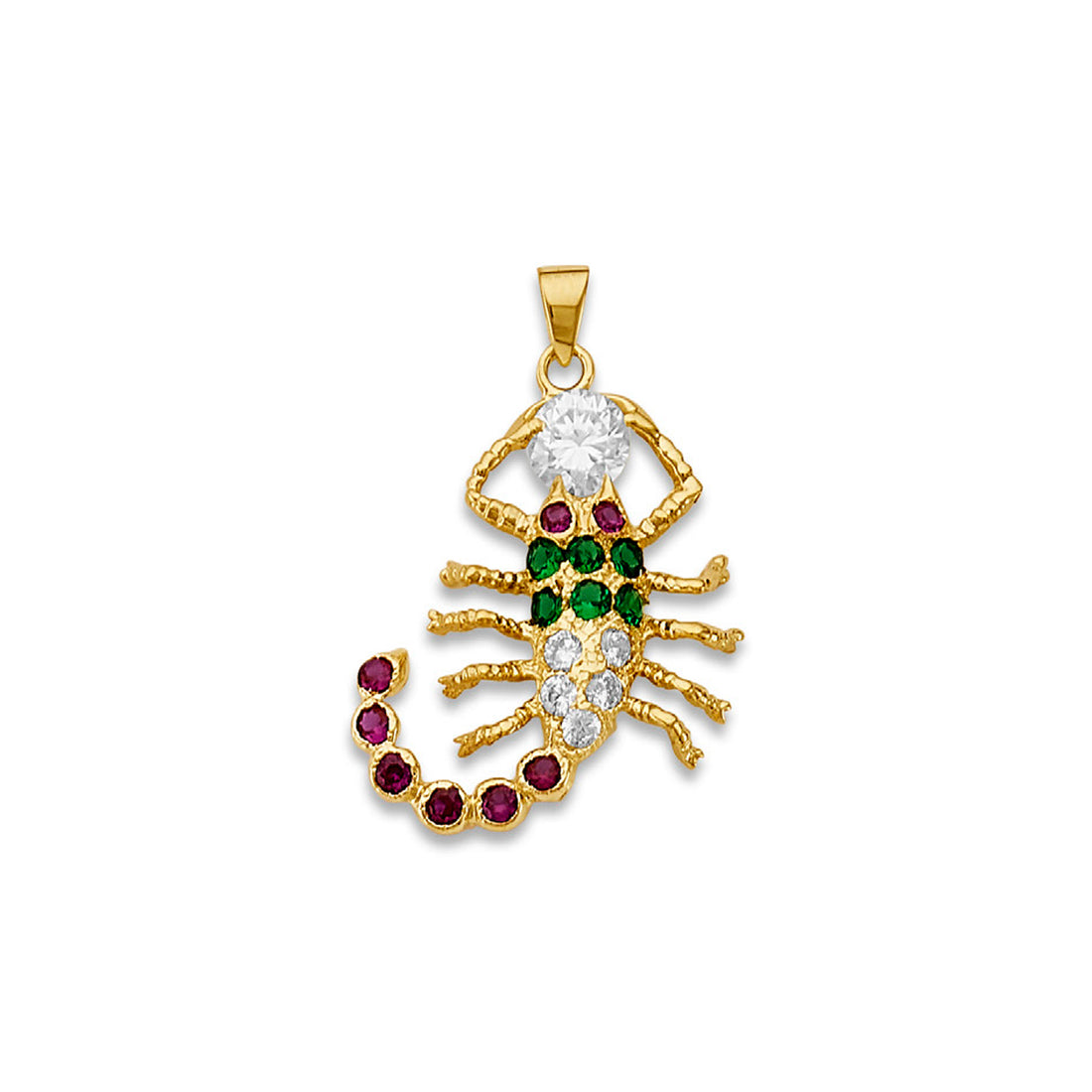 Yellow Gold Round Multicolor CZ Scorpion Pendant